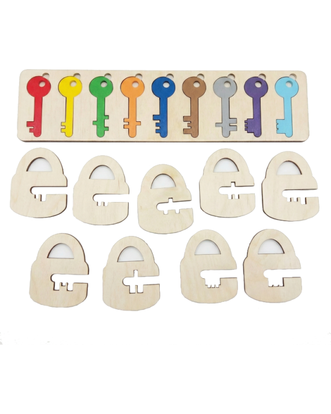 Drevená Montessori hra: Kľúče a Zámky – Edukačné priraďovanie